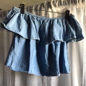Off Shoulder Soft Jean Shirt